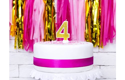 4 Jaar Kaarsje Goud & Glitter - per stuk - 7 cm