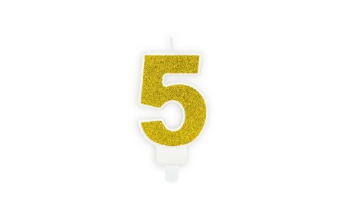 5 Jaar Kaarsje Goud & Glitter - per stuk - 7 cm