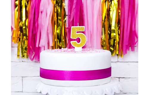 5 Jaar Kaarsje Goud & Glitter - per stuk - 7 cm