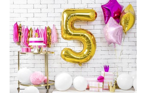 5 Jaar Kaarsje Goud & Glitter - per stuk - 7 cm