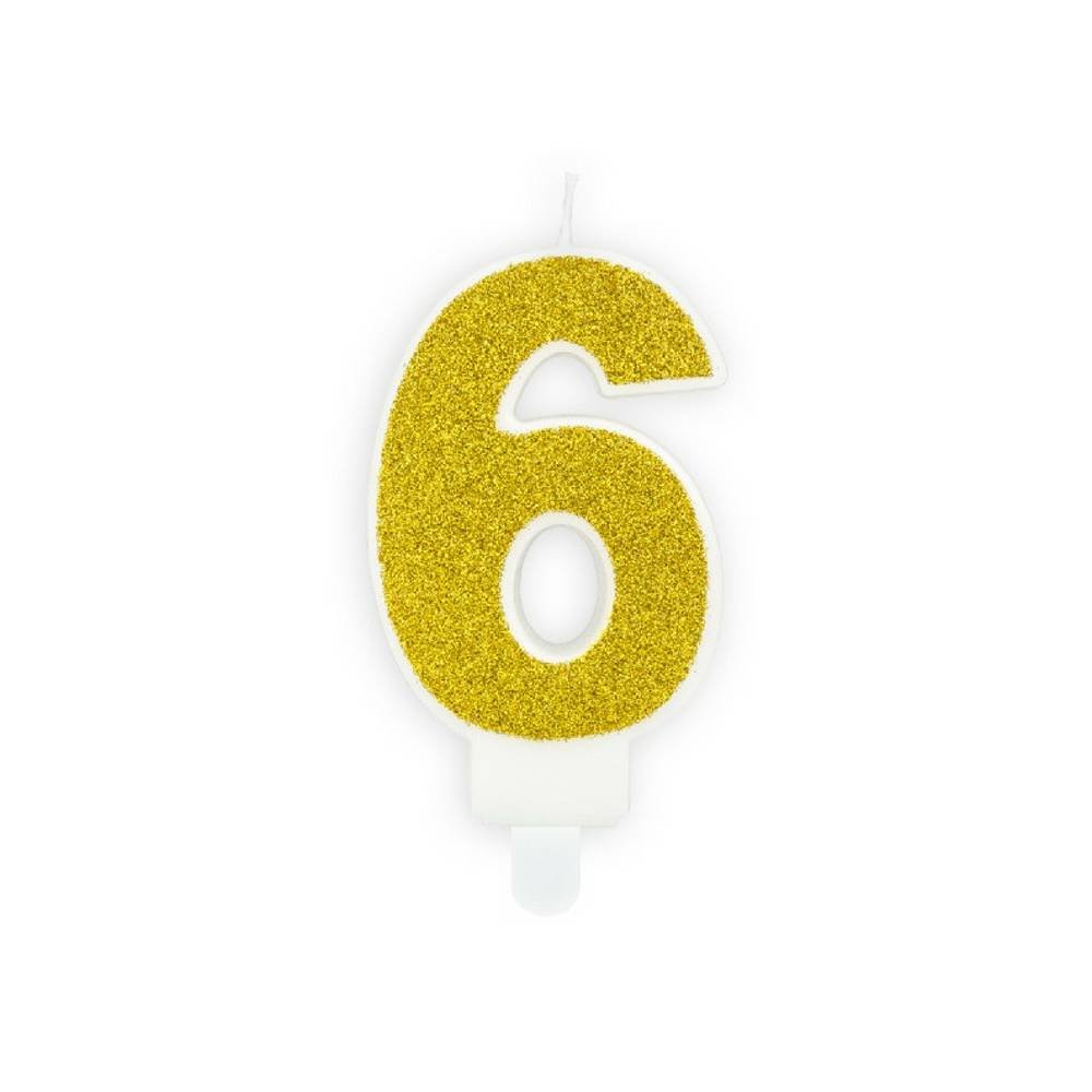 6 Jaar Kaarsje Goud & Glitter - per stuk - 7 cm