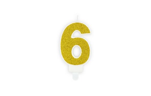 6 Jaar Kaarsje Goud & Glitter - per stuk - 7 cm