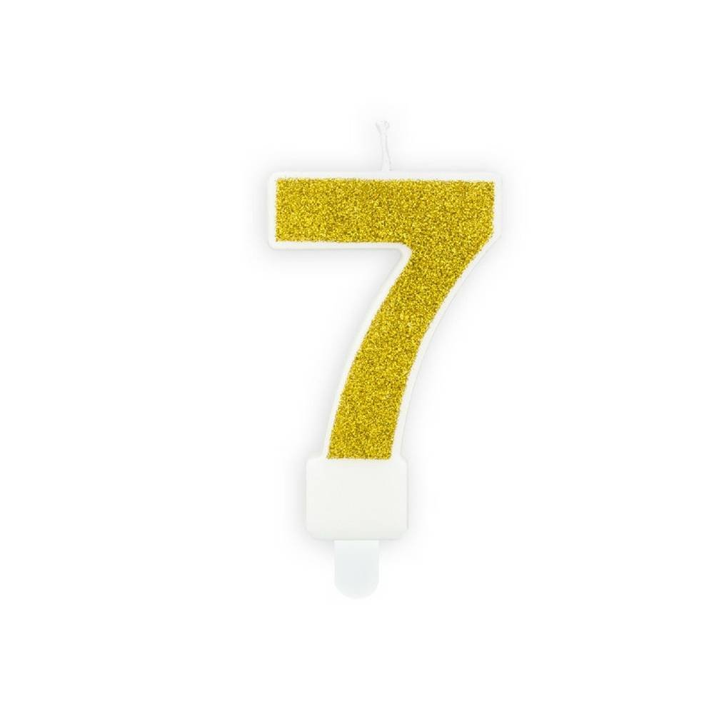 7 Jaar Kaarsje Goud & Glitter - per stuk - 7 cm
