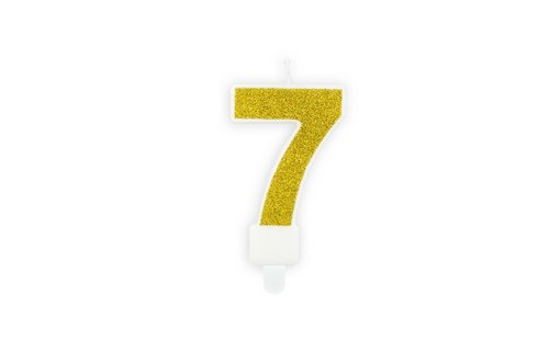 7 Jaar Kaarsje Goud & Glitter - per stuk - 7 cm