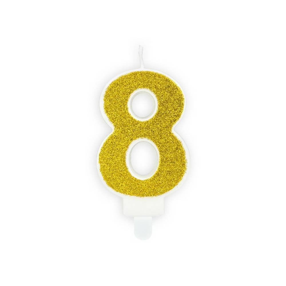 8 Jaar Kaarsje Goud & Glitter - per stuk - 7 cm