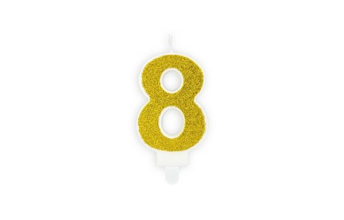 8 Jaar Kaarsje Goud & Glitter - per stuk - 7 cm