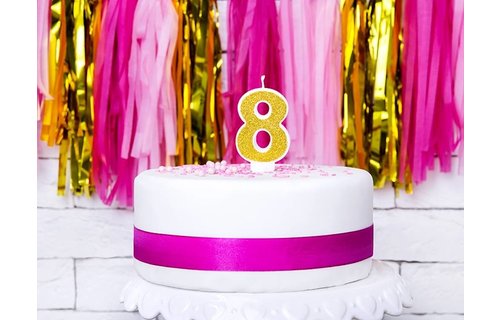 8 Jaar Kaarsje Goud & Glitter - per stuk - 7 cm