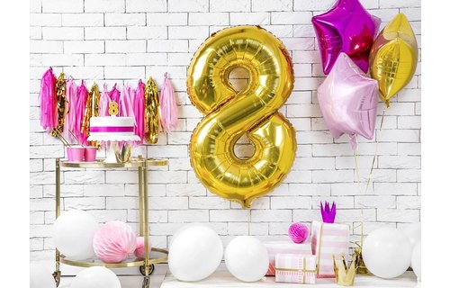 8 Jaar Kaarsje Goud & Glitter - per stuk - 7 cm