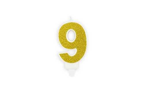 9 Jaar Kaarsje Goud & Glitter - per stuk - 7 cm