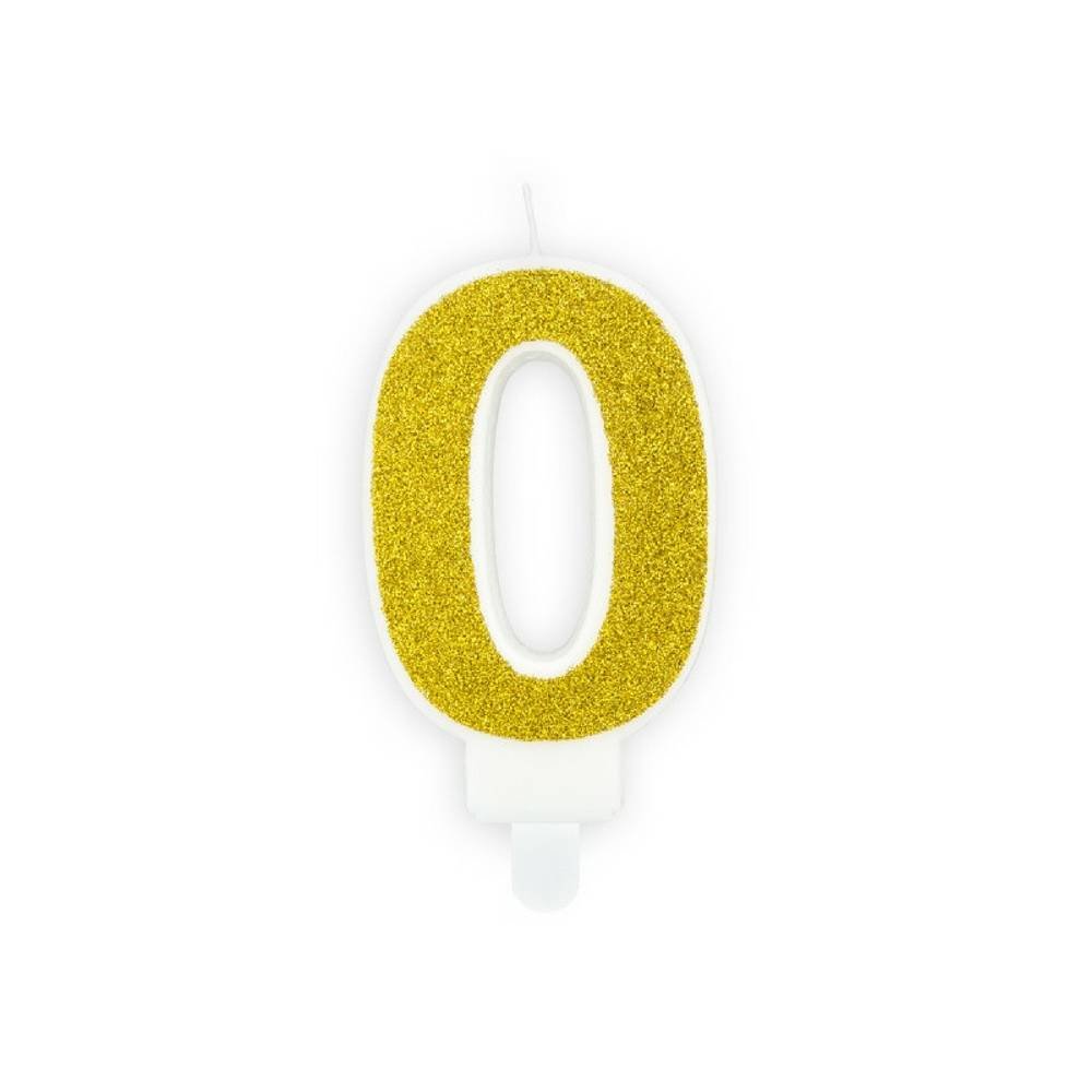 Cijfer 0 Kaarsje Goud & Glitter - per stuk - 7 cm