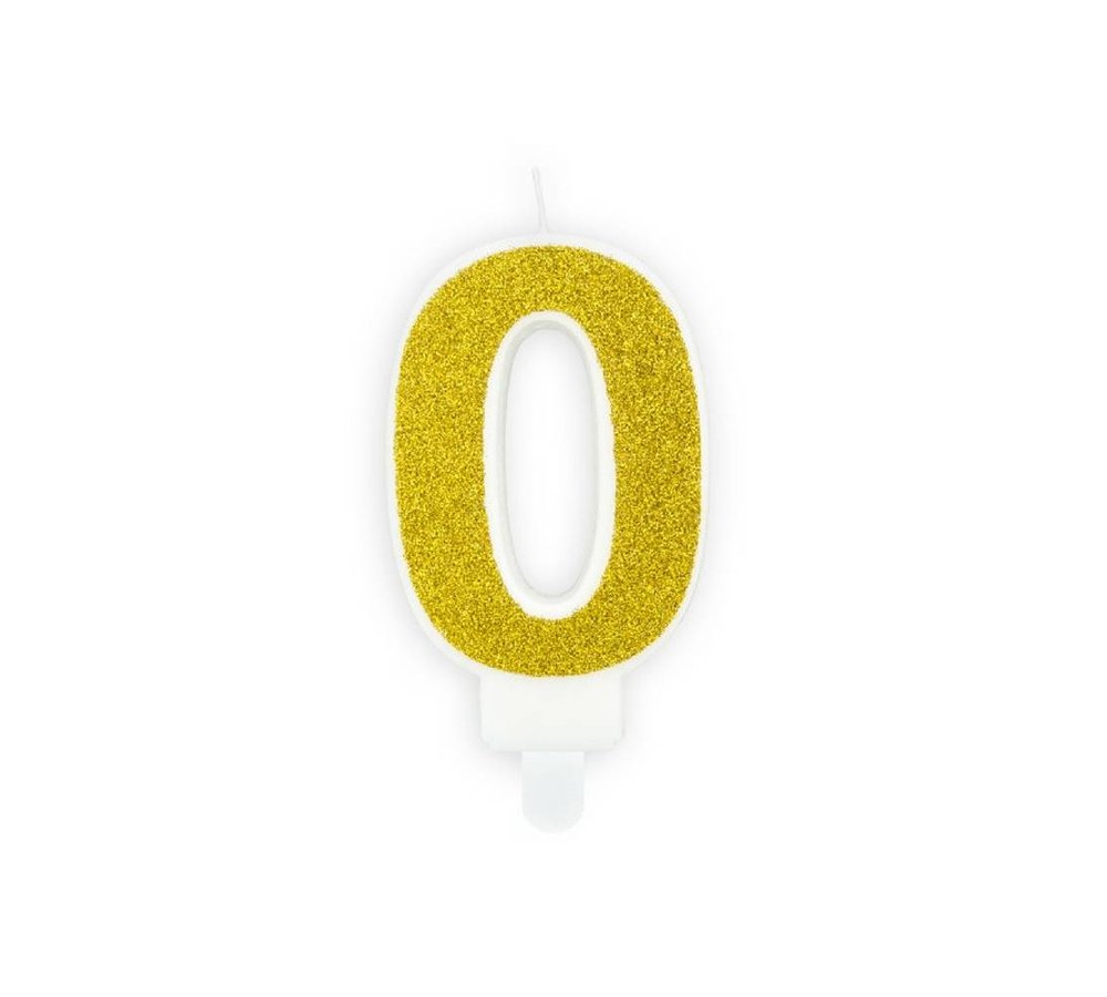 Cijfer 0 Kaarsje Goud & Glitter - per stuk - 7 cm