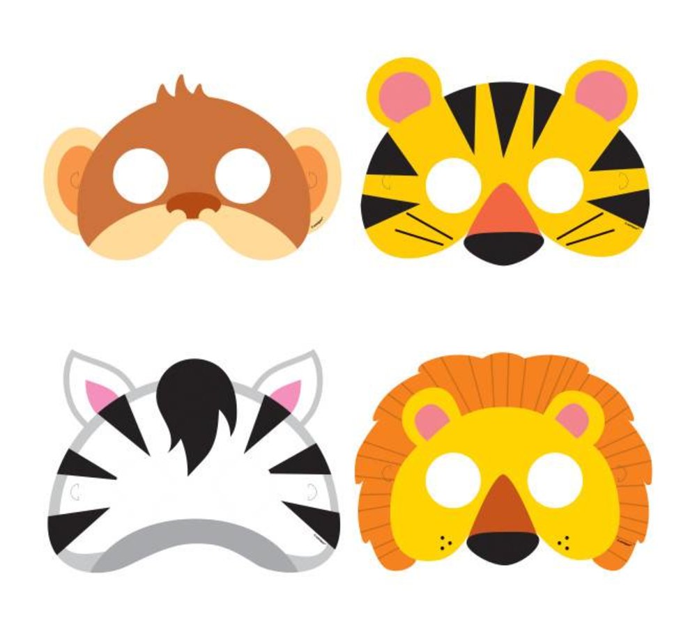 Jungle Dieren Maskers - 8 stuks - 4 designs