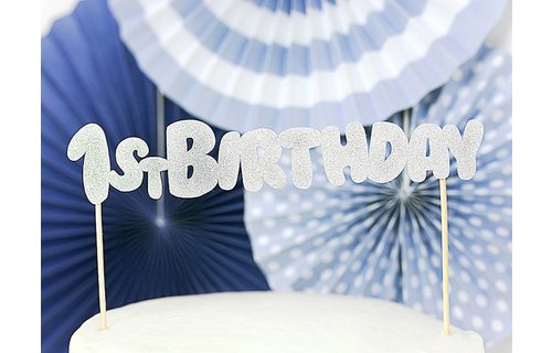 ONEderful cake topper '1st Birthday' Zilver - per stuk - Taart topper