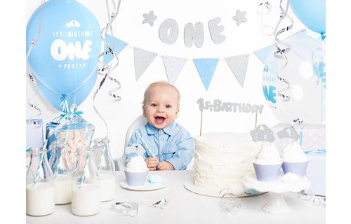 ONEderful cake topper '1st Birthday' Zilver - per stuk - Taart topper