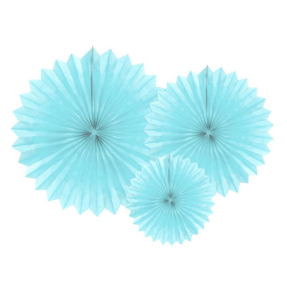 Papieren Waaiers Lichtblauw - 3 stuks - 3 maten - Tissue Fans