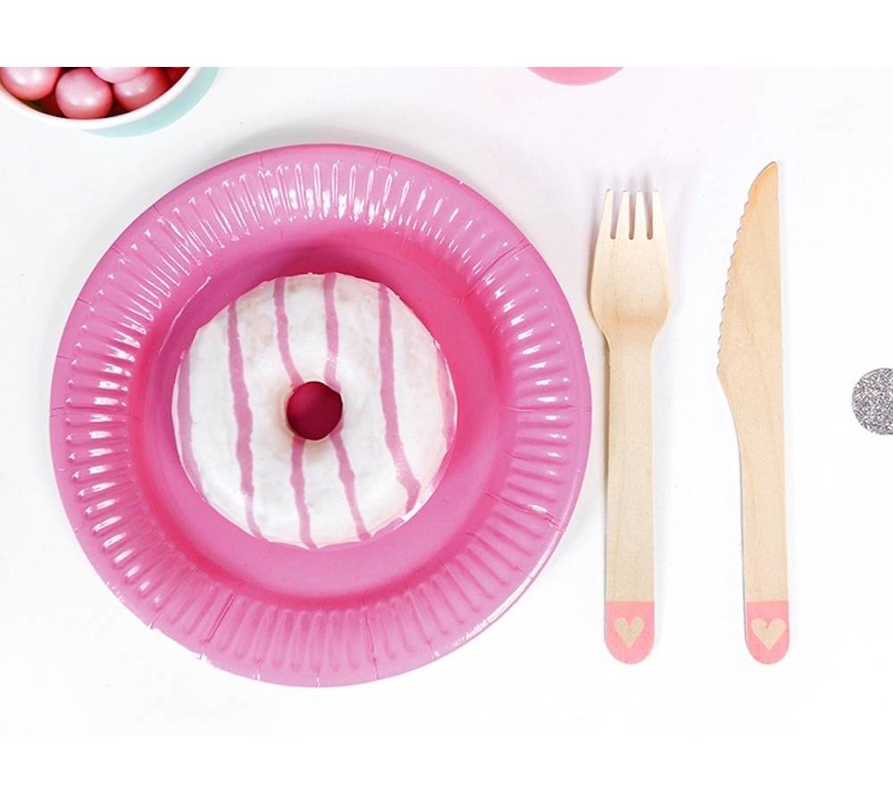 Houten Bestek Roze met Hartje - 18 stuks - Wegwerpbestek