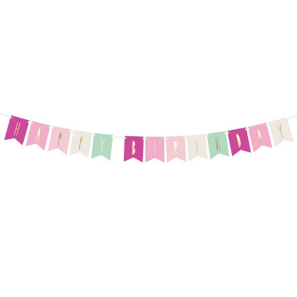 Slinger 'Happy Birthday' Roze & Mint - per stuk - Verjaardagsslinger