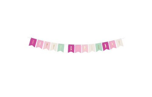 Slinger 'Happy Birthday' Roze & Mint - per stuk - Verjaardagsslinger