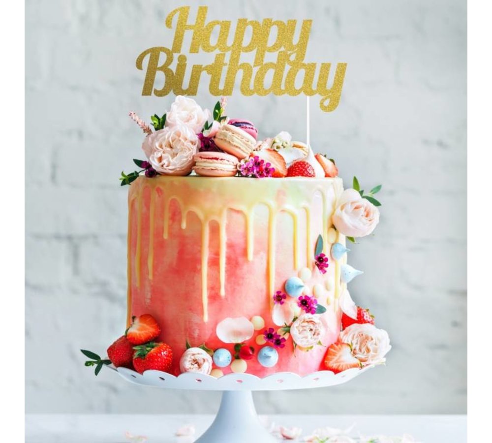 Cake Topper 'Happy Birthday' Goud - per stuk - Taart topper