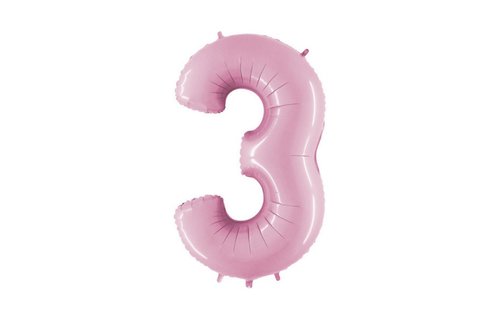 XL Cijfer 3 Folieballon Pastel Roze - 101 cm