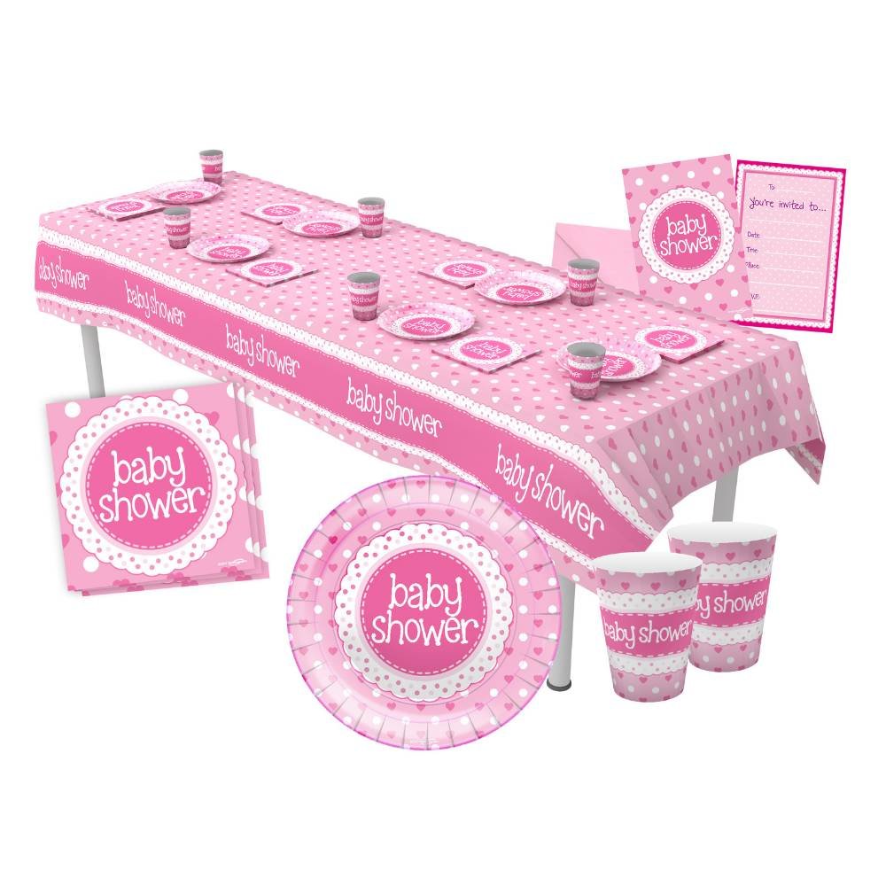 Baby Shower Servetten Dots & Hearts Pink - 16 stuks - Babyshower feestartikelen