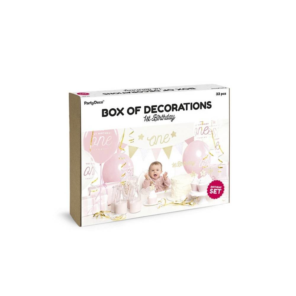 Feestpakket ONEderful Roze - set van 33 items - Party box voor de eerste verjaardag