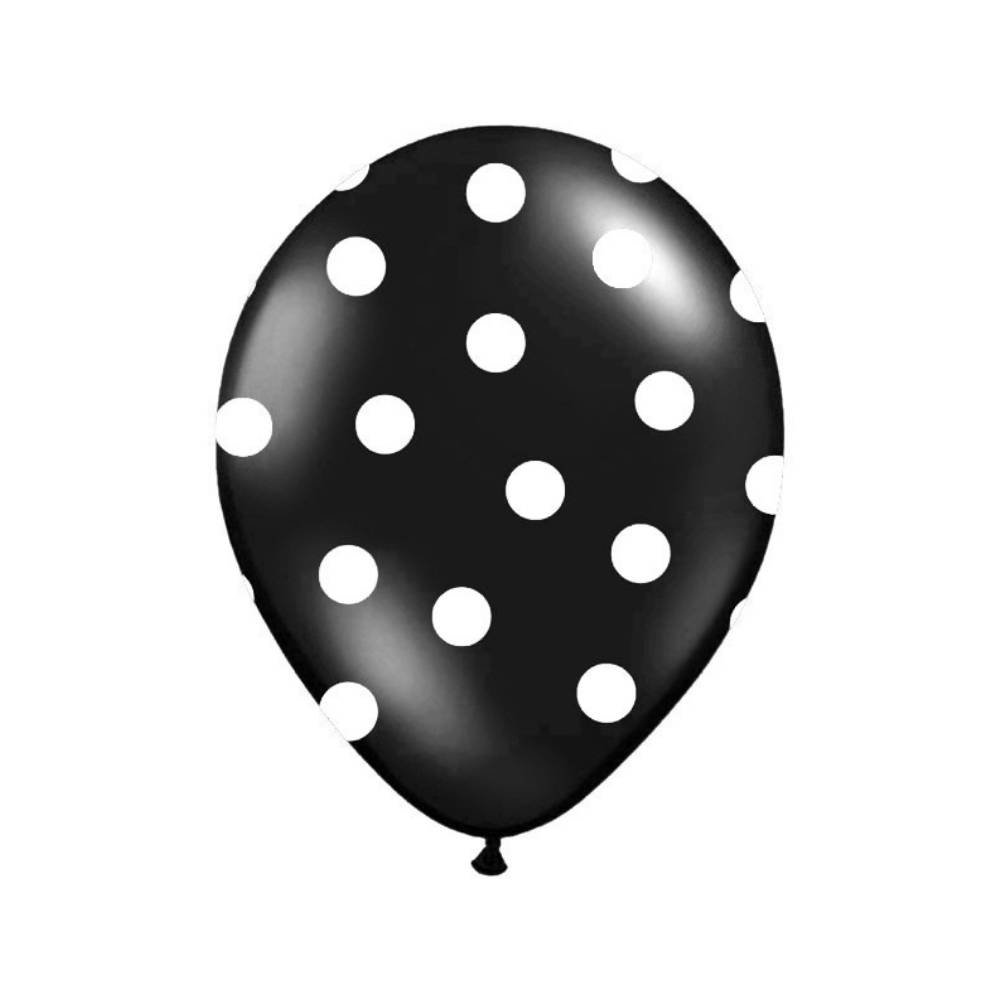 Polka Dots Ballonnen Zwart met Witte stippen - 6 stuks