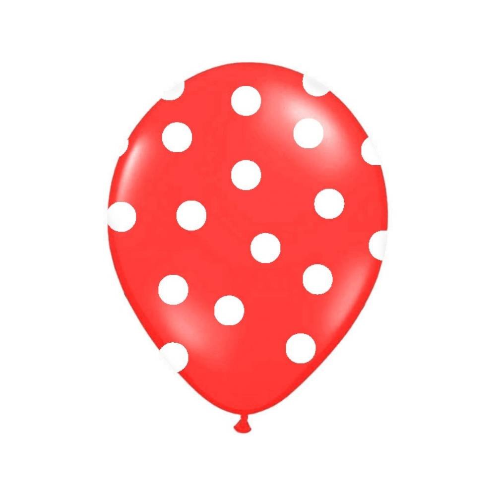 Polka Dots Ballonnen Rood met Witte stippen - 6 stuks