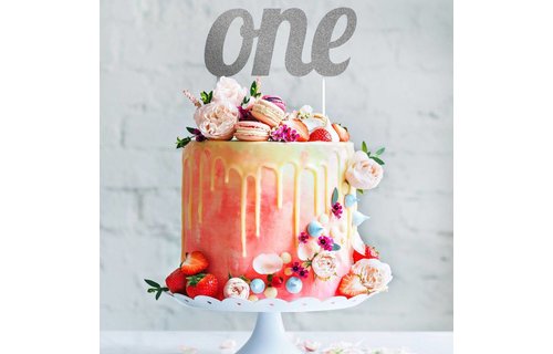 Cake Topper 'One' Zilver - per stuk - Taarttopper