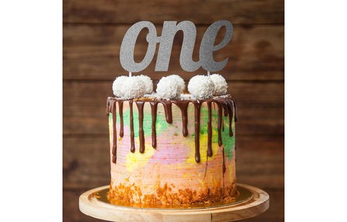 Cake Topper 'One' Zilver - per stuk - Taarttopper