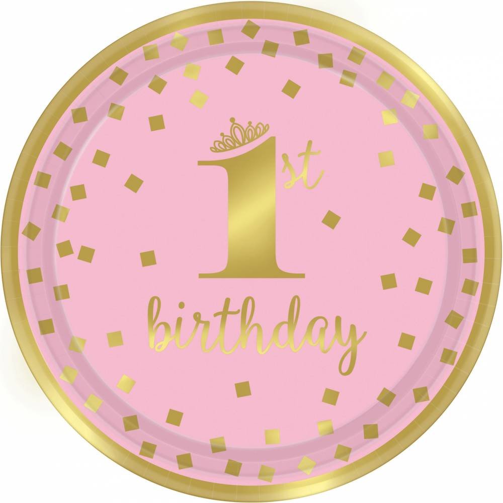1st Birthday Borden Roze & Goud - 8 stuks - 1 Jaar Feestartikelen