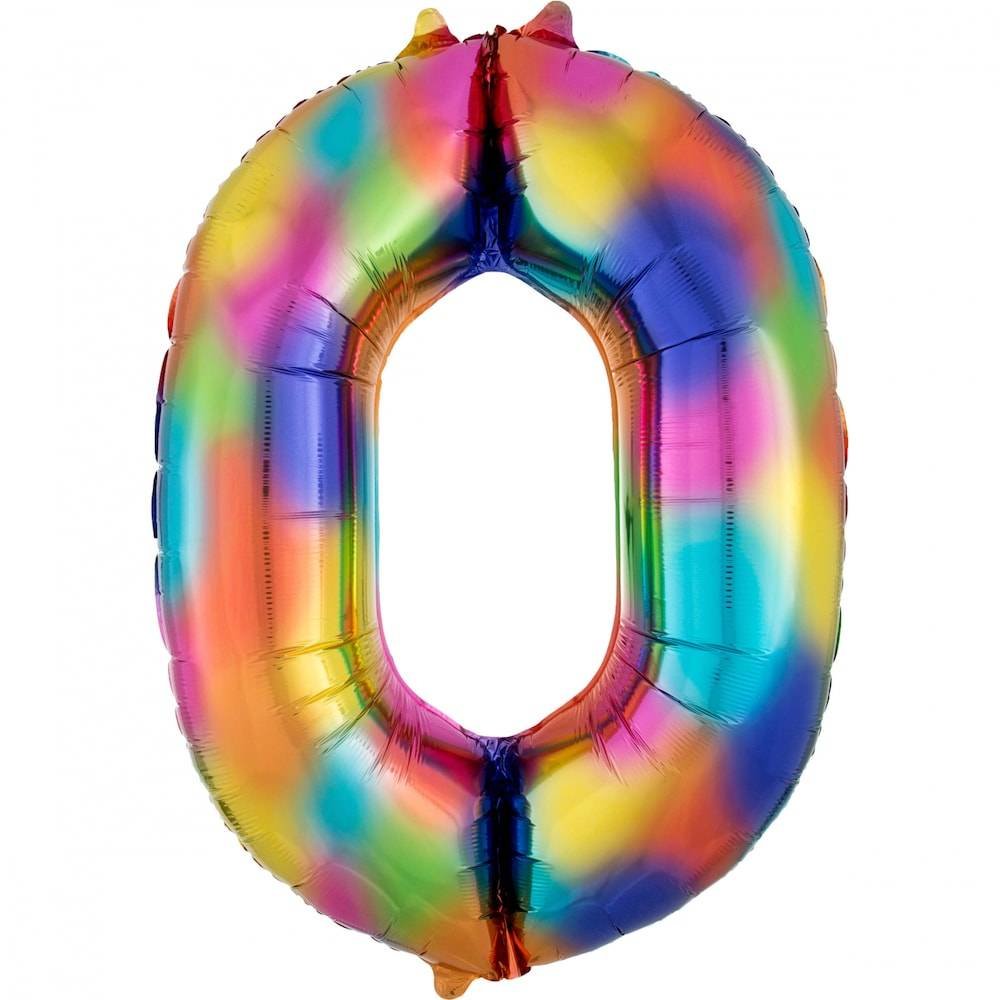 XL Cijfer 0 Folieballon Rainbow Splash - 83 cm