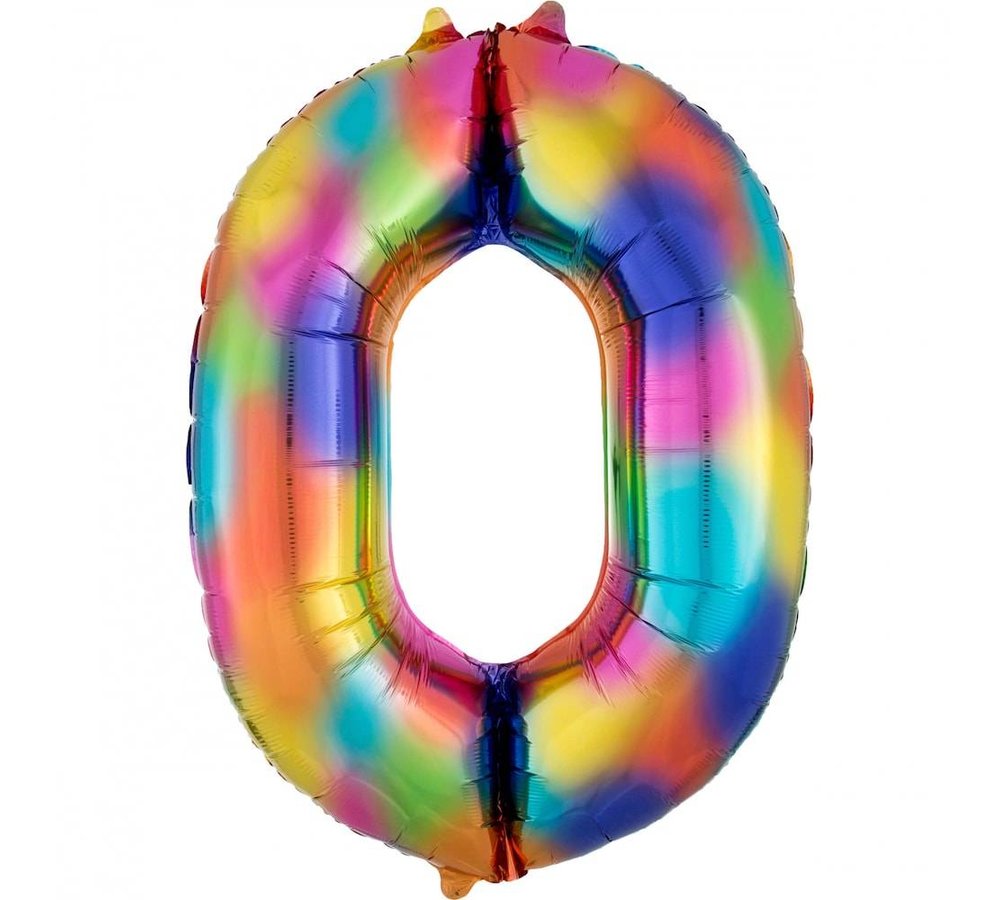 XL Cijfer 0 Folieballon Rainbow Splash - 83 cm