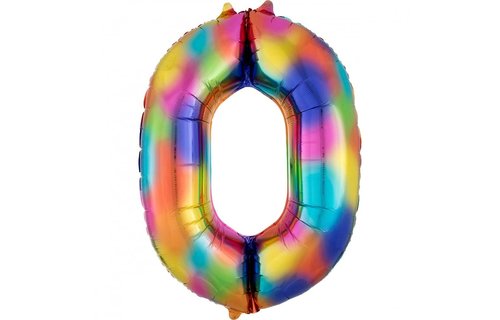 XL Cijfer 0 Folieballon Rainbow Splash - 83 cm