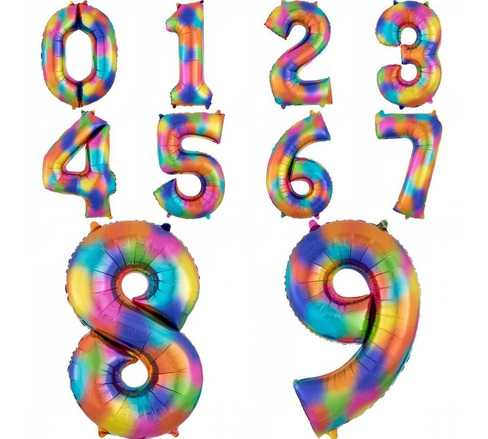 XL Cijfer 0 Folieballon Rainbow Splash - 83 cm