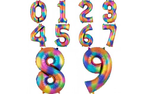 XL Cijfer 0 Folieballon Rainbow Splash - 83 cm