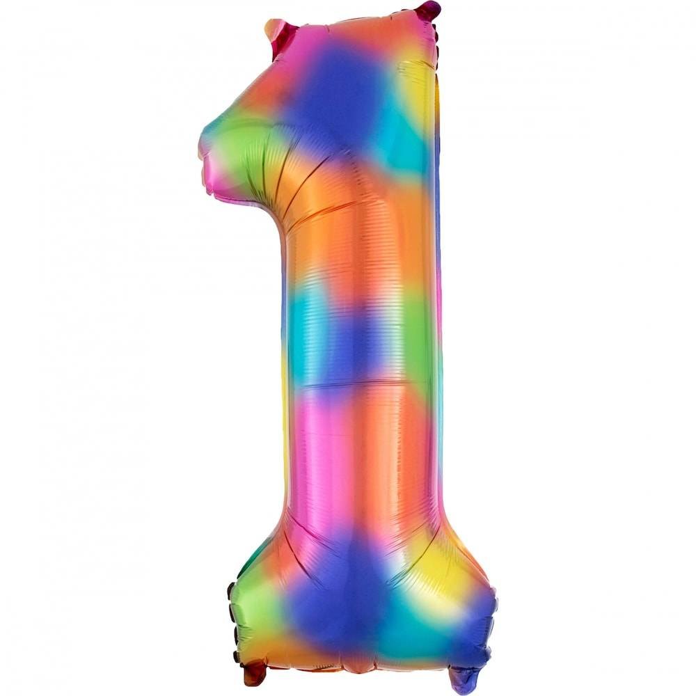 XL Cijfer 1 Folieballon Rainbow Splash - 85 cm
