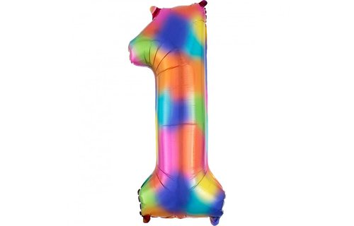 XL Cijfer 1 Folieballon Rainbow Splash - 85 cm