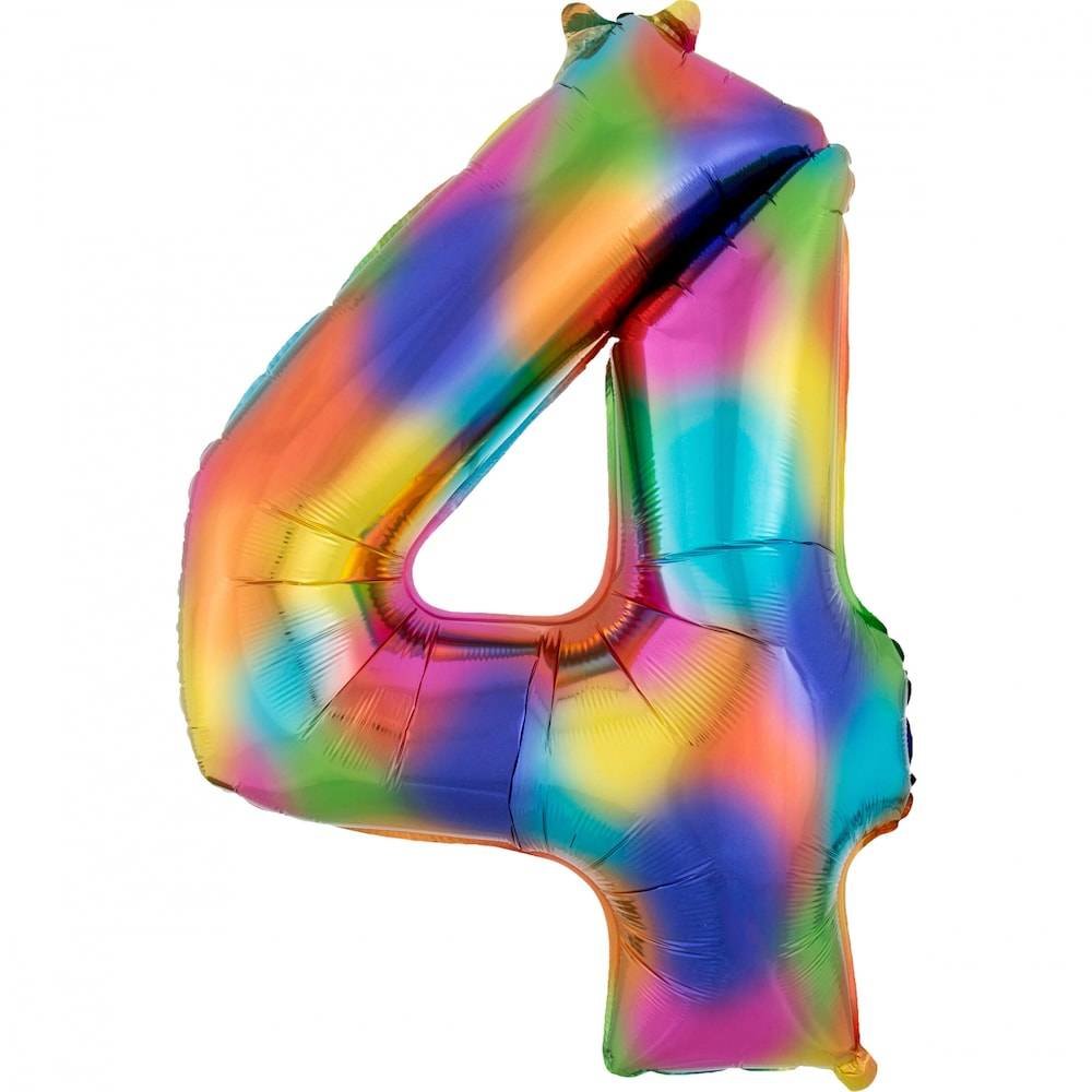 XL Cijfer 4 Folieballon Rainbow Splash - 91 cm
