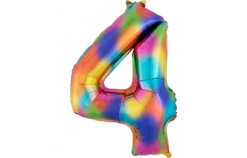 XL Cijfer 4 Folieballon Rainbow Splash - 91 cm