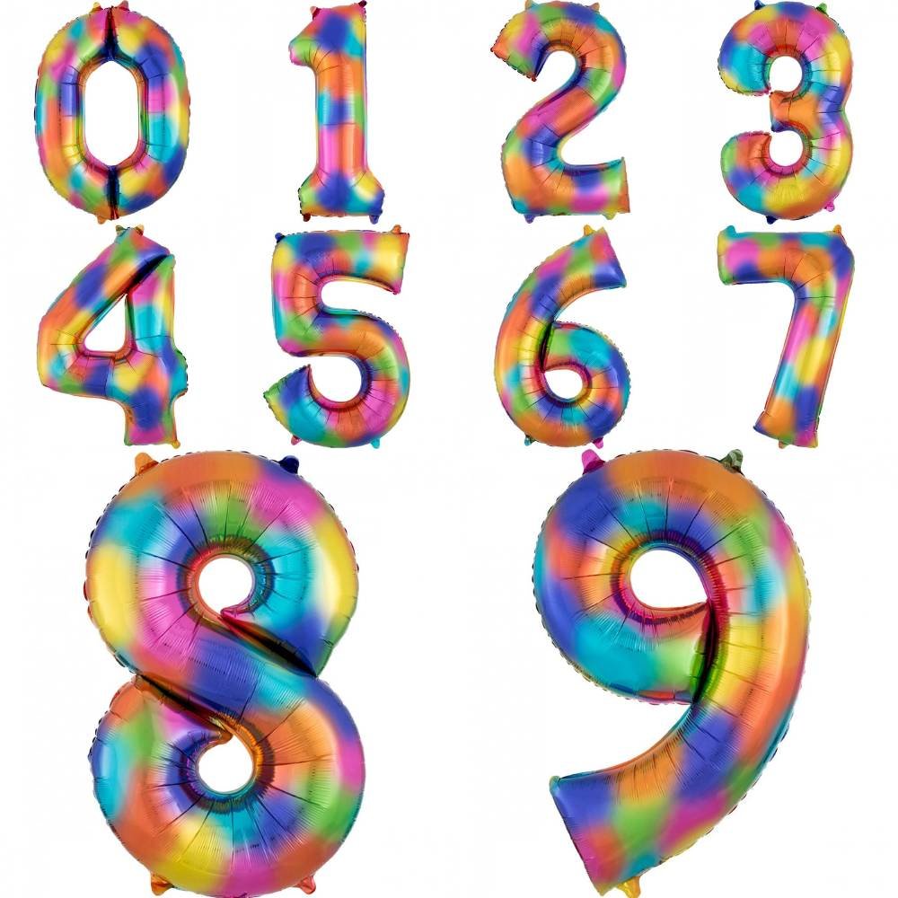 XL Cijfer 7 Folieballon Rainbow Splash - 88 cm