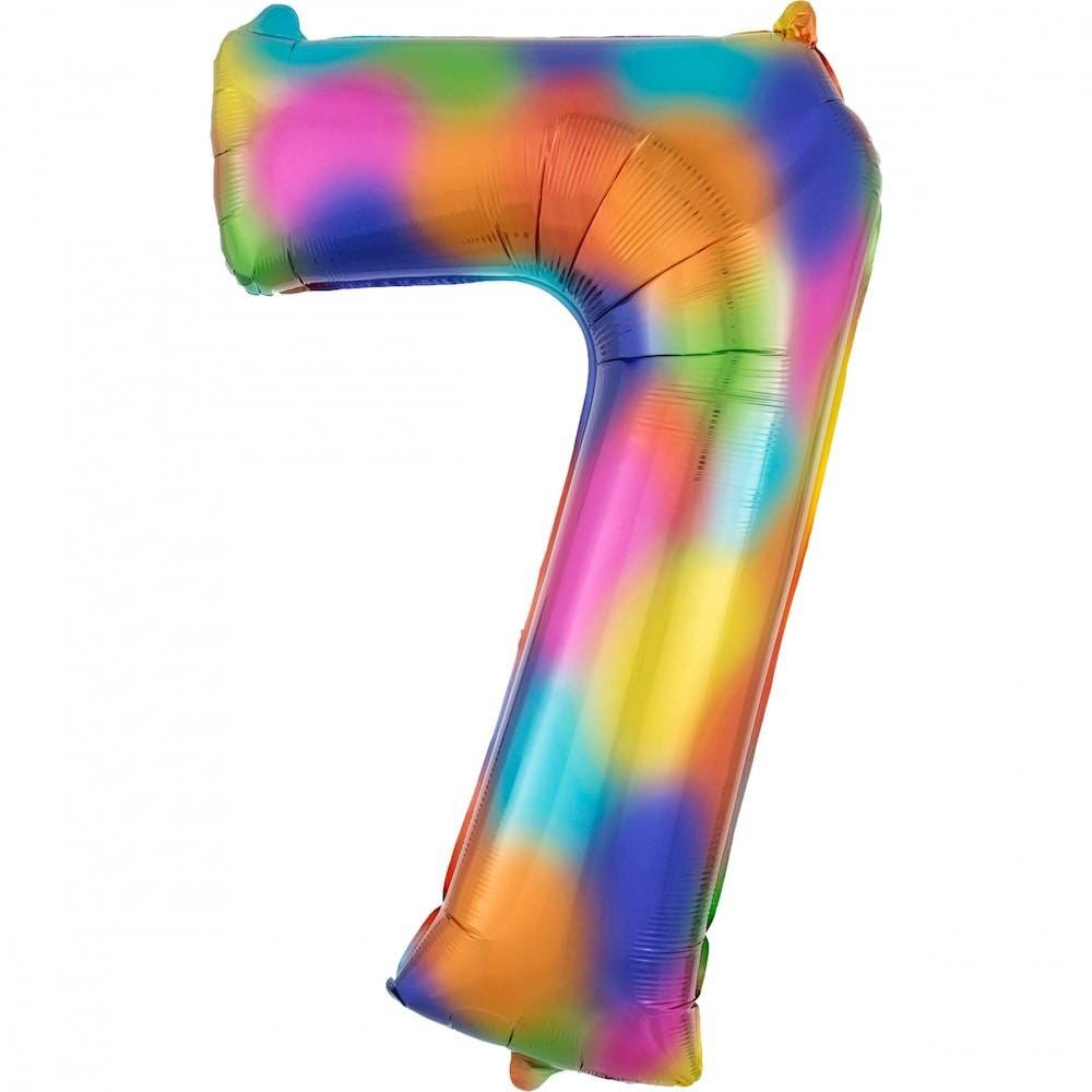 XL Cijfer 7 Folieballon Rainbow Splash - 88 cm