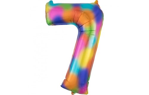 XL Cijfer 7 Folieballon Rainbow Splash - 88 cm
