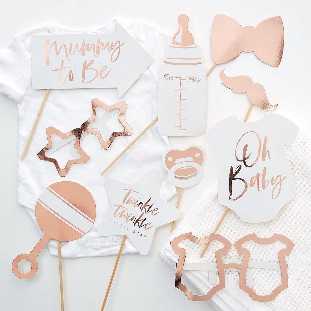 Babyshower Photo Props Roségoud - 10 items - Baby shower Feestartikelen