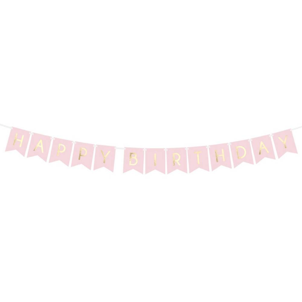 slogan recept Europa Happy Birthday slinger roze & goud met vlaggetjes - Hieppp