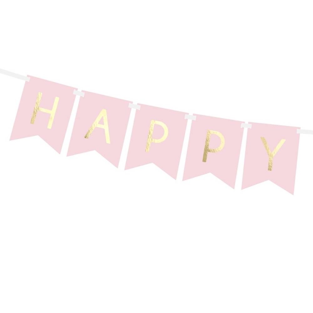slogan recept Europa Happy Birthday slinger roze & goud met vlaggetjes - Hieppp