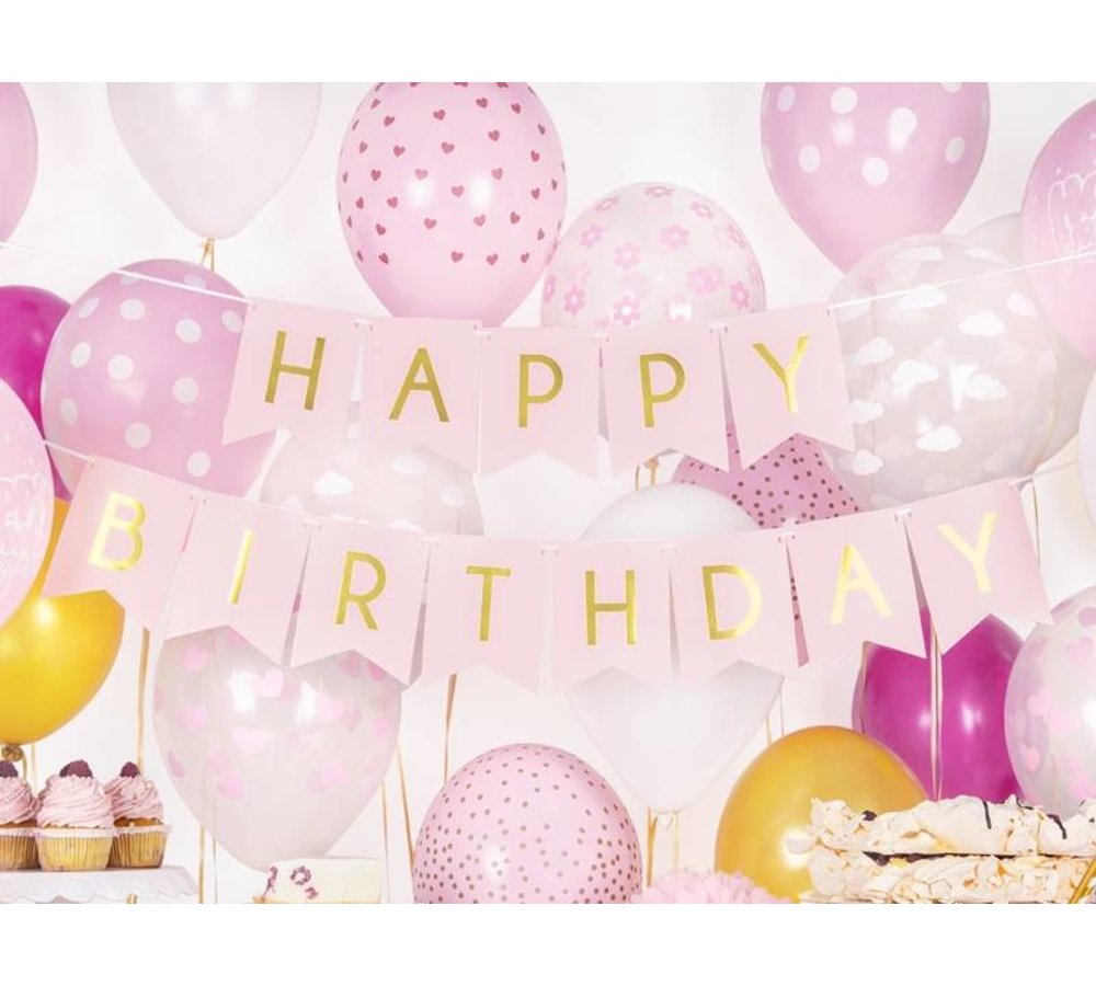 Happy Birthday Slinger Roze & Goud - per stuk - 175 cm