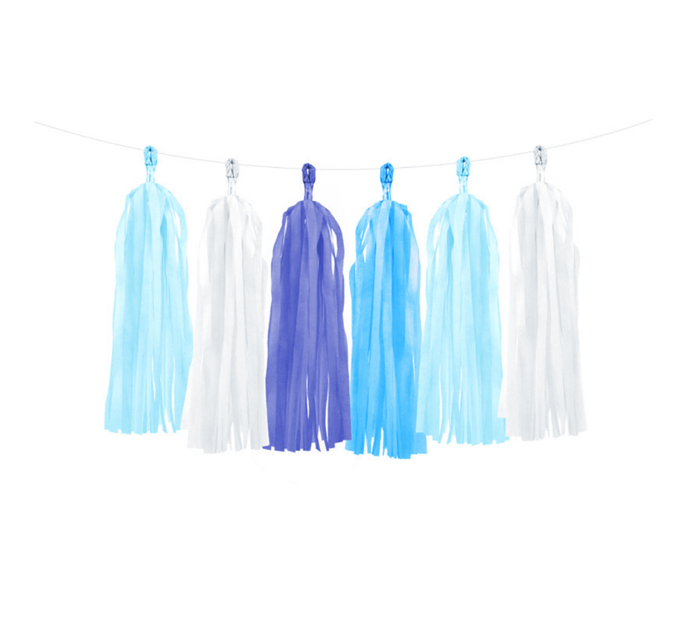 Tasselslinger Blauw en Wit (DIY) - 12 tassels - Tassels voor een slinger of hangdecoratie