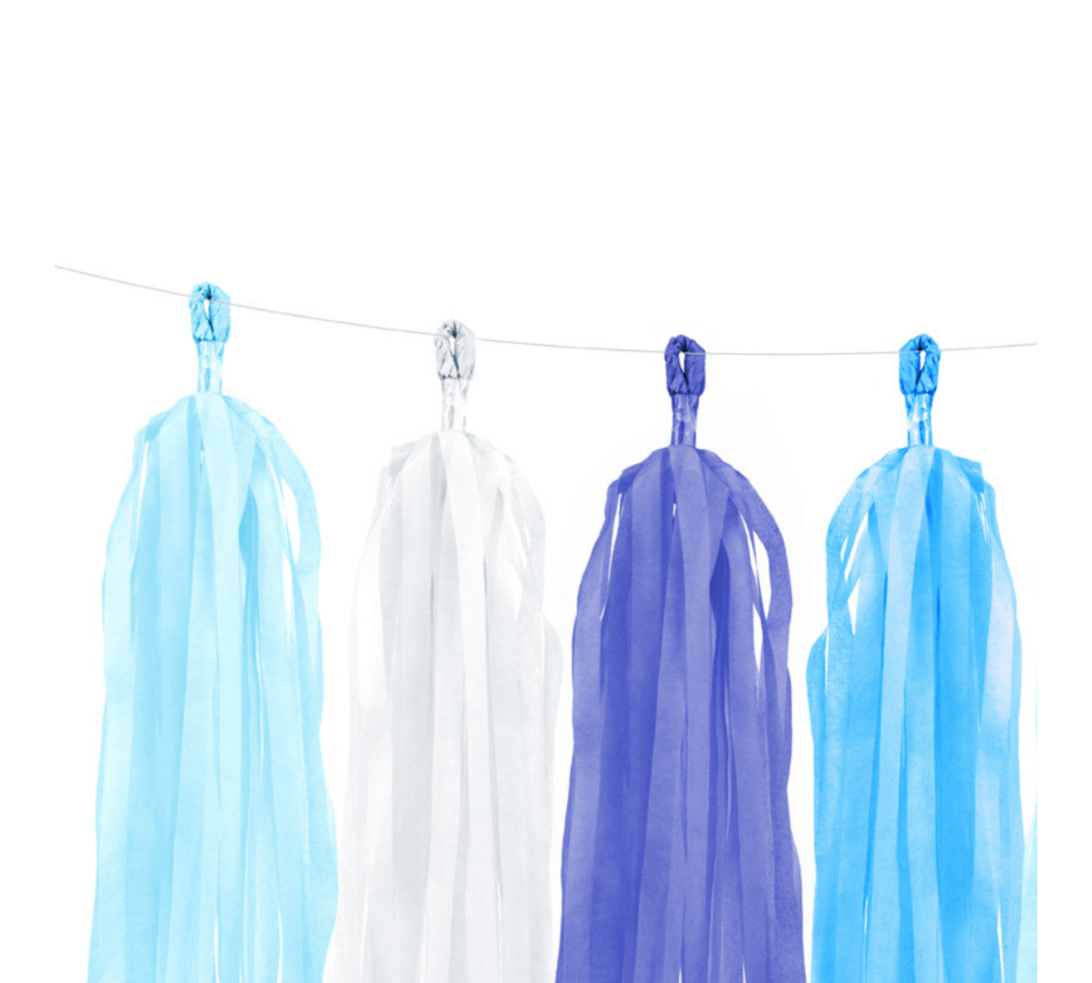 Tasselslinger Blauw en Wit (DIY) - 12 tassels - Tassels voor een slinger of hangdecoratie