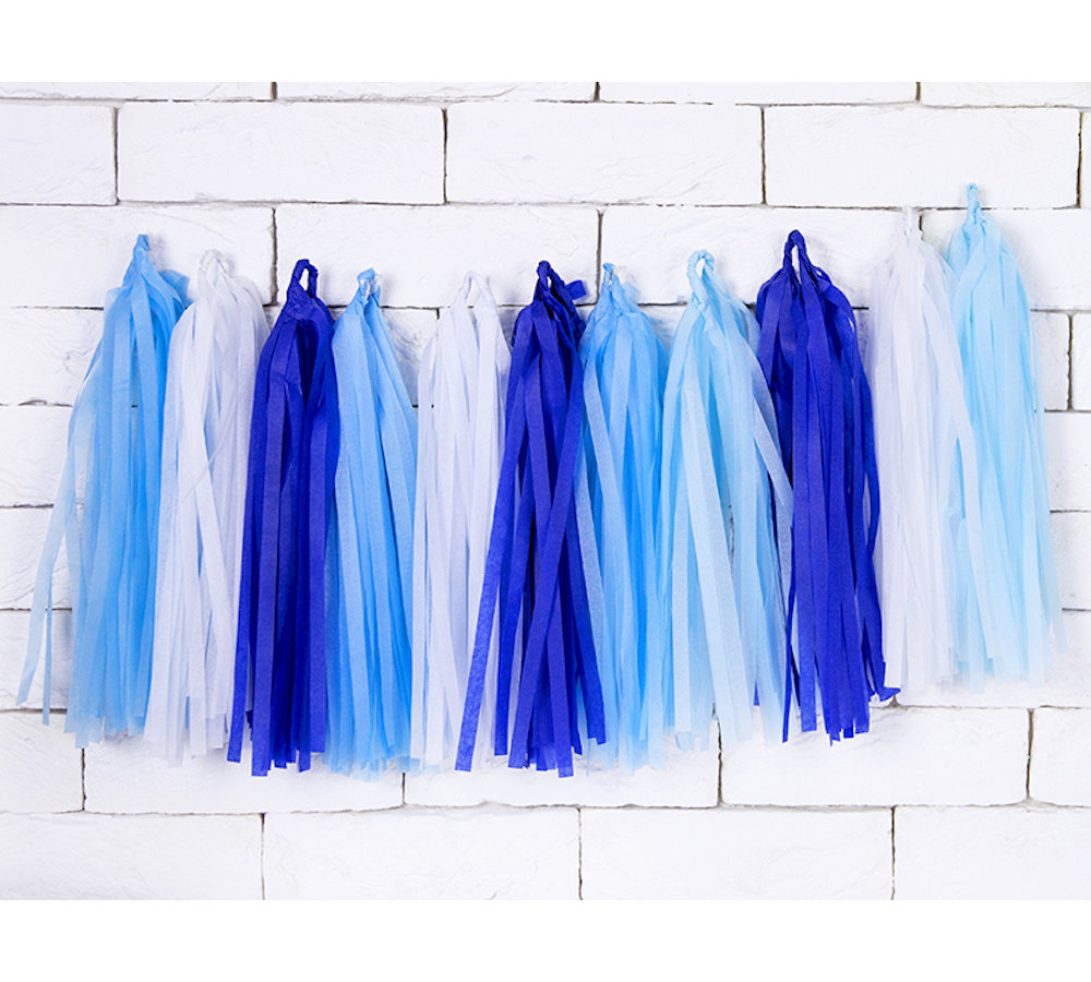 Tasselslinger Blauw en Wit (DIY) - 12 tassels - Tassels voor een slinger of hangdecoratie